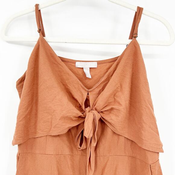 Chealsea28 Summer Sleeveless Tie Front Wide Leg Jumpsuit Size L Burnt Orange - Picture 3 of 9